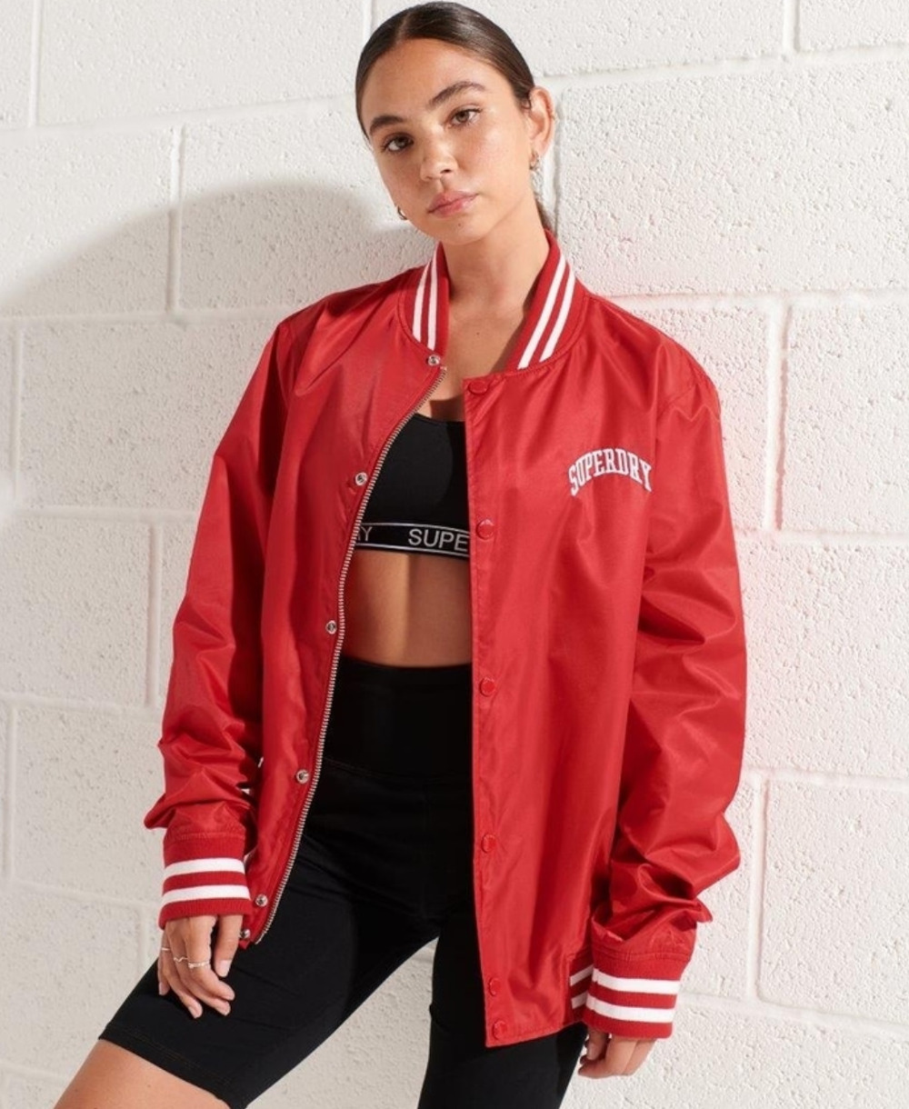 Superdry Red Classic Varsity Baseball Logo Sportwear Jacket, size 4